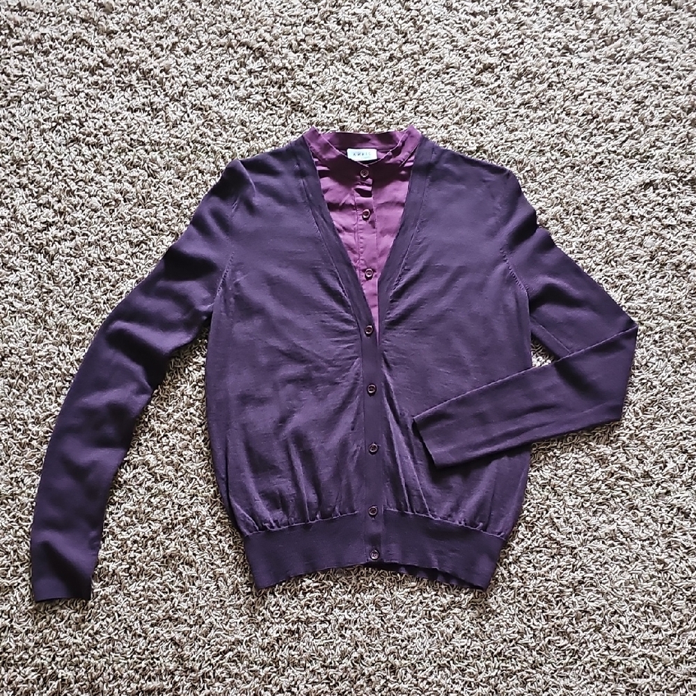 Akris Punto Wool Cardigan Faux Layered Blouse Button Up 10 Purple